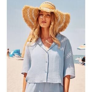 NWOT Andie Swim Margarita Button Up Mist Baby Blue Cotton Gauze Sz Large Coverup